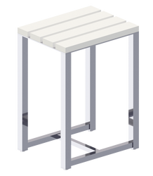 Taboret łazienkowy Pombo Tetris Plus srebrny z białym drewnianym siedziskiem