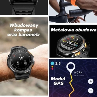 Smartwatch Męski GRAVITY GPS GT24-1 Czarny Pasek Silikonowy + Granatowy Pasek Silikonowy - 15