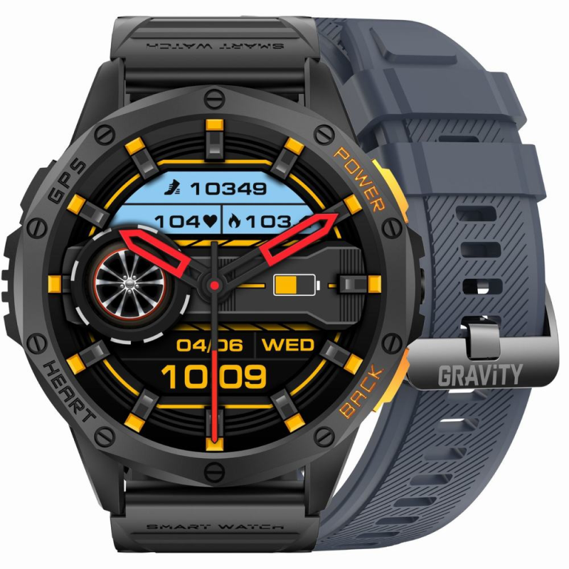 Smartwatch Męski GRAVITY GPS GT24-1 Czarny Pasek Silikonowy + Granatowy Pasek Silikonowy