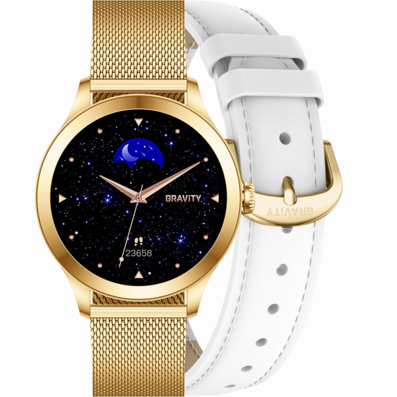 Smartwatch Gravity Biało Złoty 2 Paski GT25-2 PRO