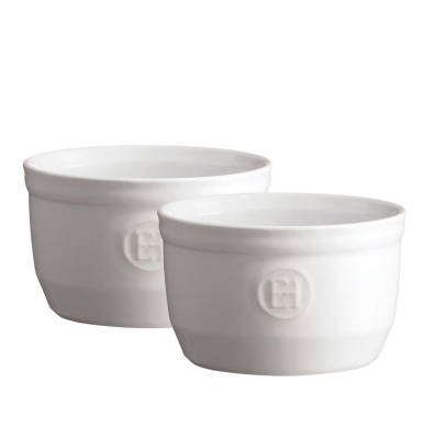  Set of two Emile Henry N°10 white ramekin baking bowls