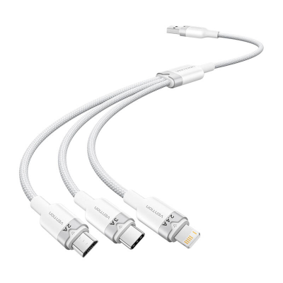  VENTION CTPWG USB-A-Lightning/USB-C/microUSB Cable 1.5m 3A (White)