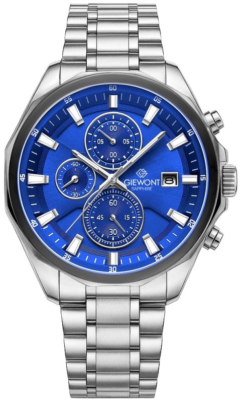 Zegarek Męski Giewont Chronograph Sapphire Srebrno Niebieski GW7290-B3