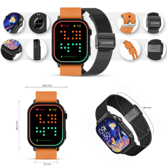 Smartwatch Gravity GT15-2 Pomarańczowy Pasek Silikonowy + Czarna Bransoleta - 11