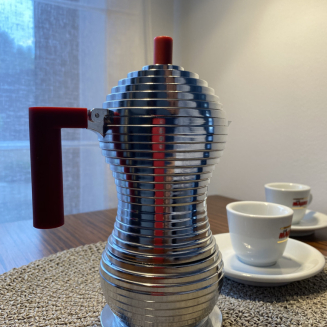 Alessi Pulcina coffee maker for 3 cups with a red handle for induction - 7