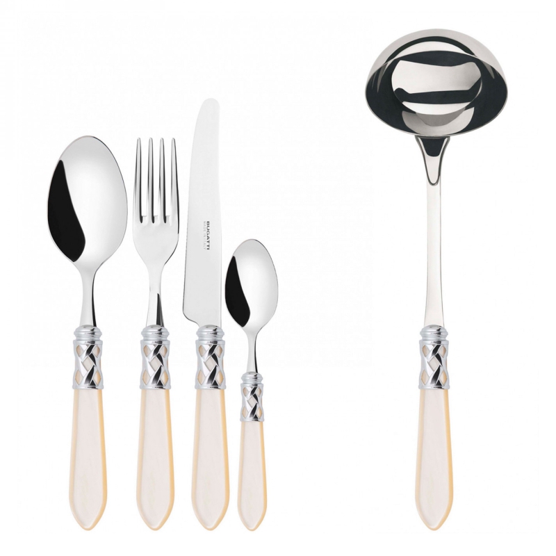 Zestaw sztućców obiadowych w drewnianej skrzyni Casa Bugatti Aladdin 49 szt. Ivory/Steel