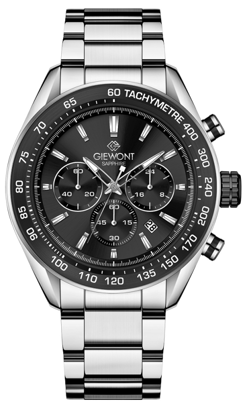 Zegarek Męski Giewont Chronograph Sapphire Srebrno Czarny GW9580-B1