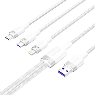 Kabel VENTION CTRWG USB-A-Lightning/USB-C/microUSB 1.5m 6A (biały) - 2