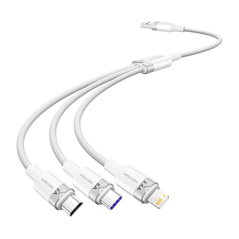 Kabel VENTION CTRWG USB-A-Lightning/USB-C/microUSB 1.5m 6A (biały)