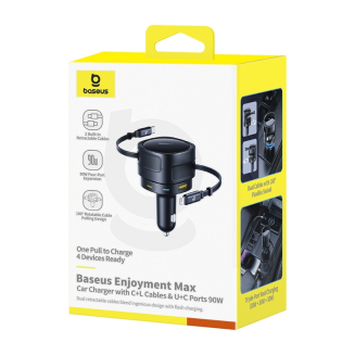 Ładowarka samochodowa Baseus Enjoyment Max z kablami USB-C+Lightning i portami USB-A+USB-C 90W Czarny - 4