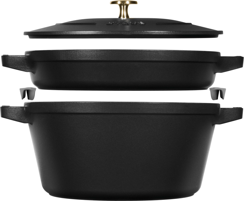  Set of 2 Staub cast iron cookware with lid - 24 cm, Black