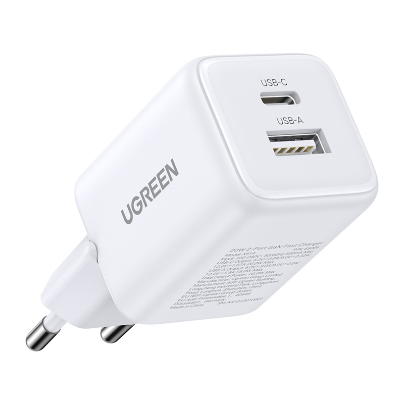 Ładowarka sieciowa Ugreen X514 USB + USB-C, GaN, 20W (biała)