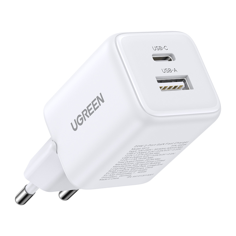  Ugreen X514 USB + USB-C, GaN, 20W Wall Charger (White)