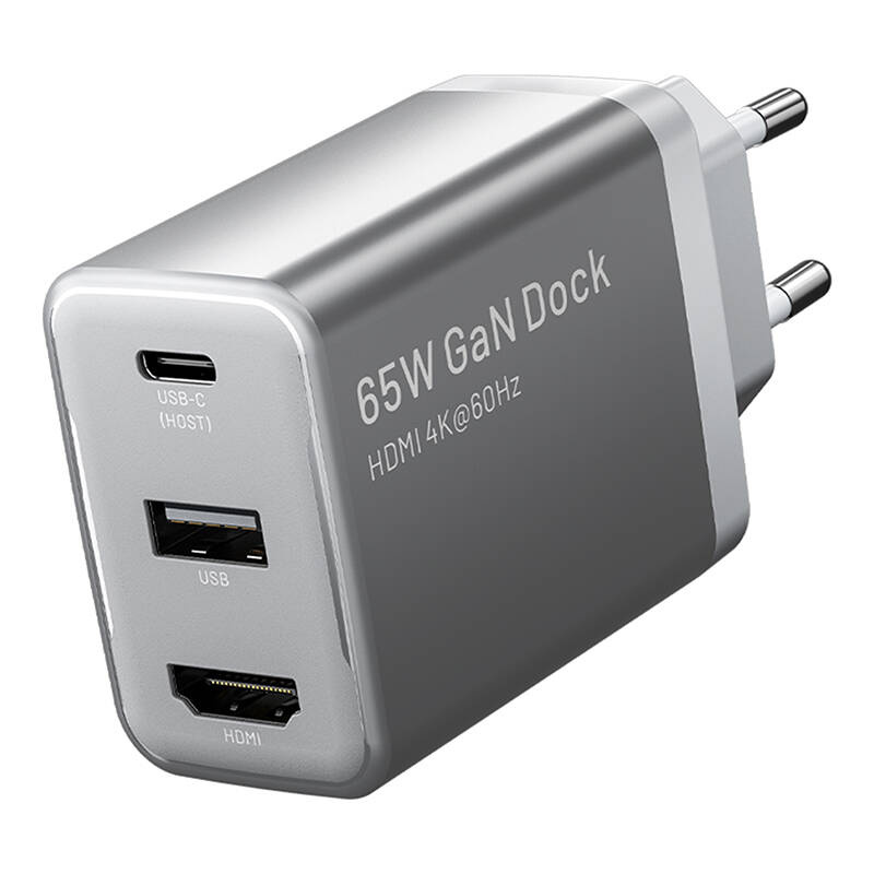 Ładowarka sieciowa VENTION FJAH0 USB-C USB-A HDMI GaN 60W (szara)