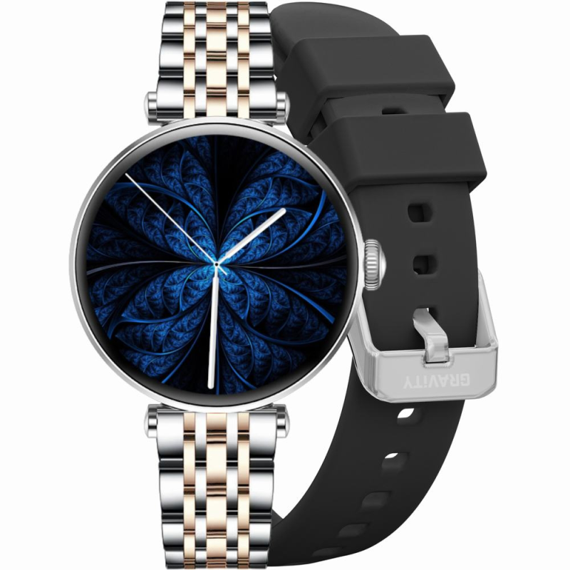 Smartwatch Gravity Srebrno Różowe Złoto Czarny 2 Paski GT26-5