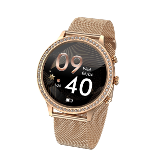 Smartwatch Damski VELTORI VT310-1 Złota Bransoleta + Różowy Pasek Silikonowy - 2
