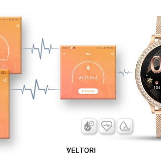 Smartwatch Damski VELTORI VT310-1 Złota Bransoleta + Różowy Pasek Silikonowy - 14