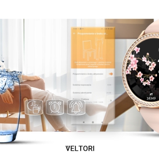 Smartwatch Damski VELTORI VT310-1 Złota Bransoleta + Różowy Pasek Silikonowy - 15