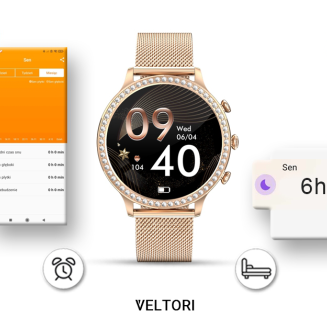 Smartwatch Damski VELTORI VT310-1 Złota Bransoleta + Różowy Pasek Silikonowy - 16