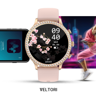 Smartwatch Damski VELTORI VT310-1 Złota Bransoleta + Różowy Pasek Silikonowy - 23