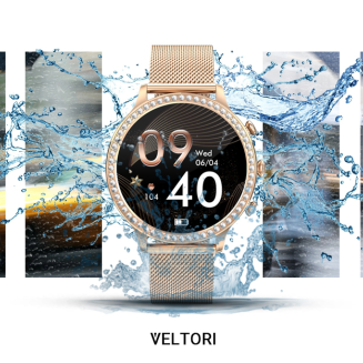 Smartwatch Damski VELTORI VT310-1 Złota Bransoleta + Różowy Pasek Silikonowy - 24