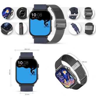 Smartwatch Gravity GT15-4 Niebieski Pasek Silikonowy + Tytanowa Bransoleta - 11