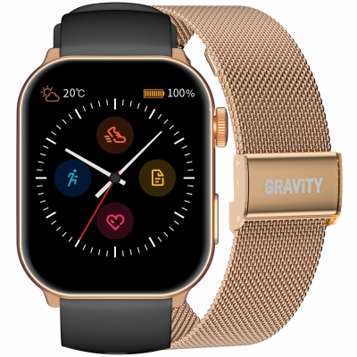 Smartwatch Damski GRAVITY GT28-5 Pasek + Bransoleta Różowe złoto Czarny