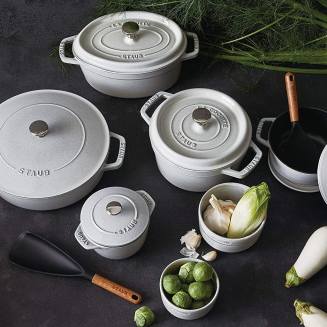 Głęboka patelnia do duszenia z pokrywą Staub Chistera 28 cm biała trufla - 7