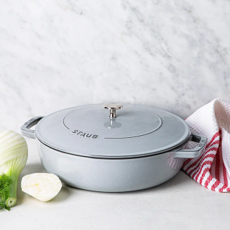 Głęboka patelnia do duszenia z pokrywą Staub Chistera 28 cm biała trufla - 4