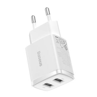 Ładowarka sieciowa Baseus Compact Quick Charger, 2x USB, 10.5W (biała) - 3