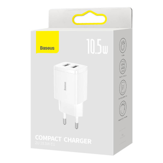 Ładowarka sieciowa Baseus Compact Quick Charger, 2x USB, 10.5W (biała) - 5