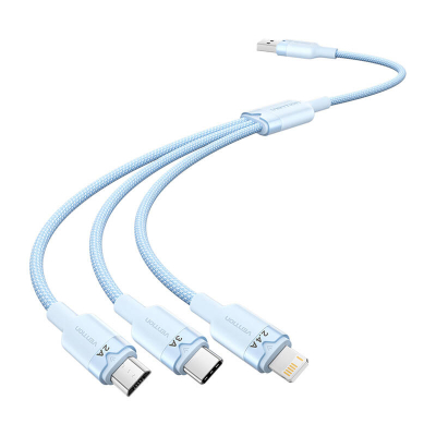 Kabel VENTION CTPLG USB-A-Lightning/USB-C/microUSB 1.5m 3A (niebieski)