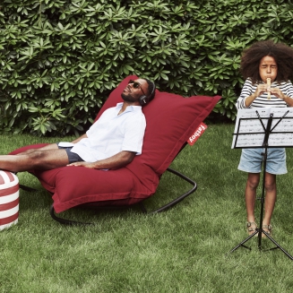  Combi deal: Rock 'n Roll Black + Fatboy The Original Outdoor Stripe Ocean Blue Pouffe - 9