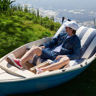  Fatboy Original Outdoor Stripe Ocean Blue Pouf + Rock 'n Roll Pouf Rocking Chair | 15% OFF - 8