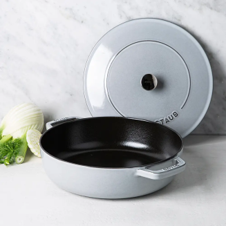 Głęboka patelnia do duszenia z pokrywą Staub Chistera 24 cm biała trufla - 5