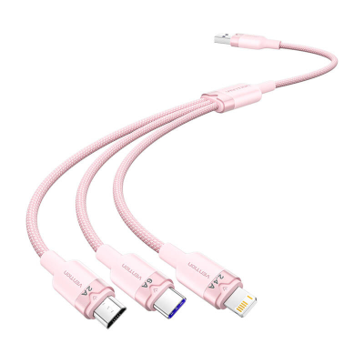 Kabel VENTION CTRPG USB-A-Lightning/USB-C/microUSB 1.5m 6A (różowy)
