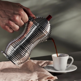 Alessi Pulcina coffee maker for 3 cups with a red handle - 4