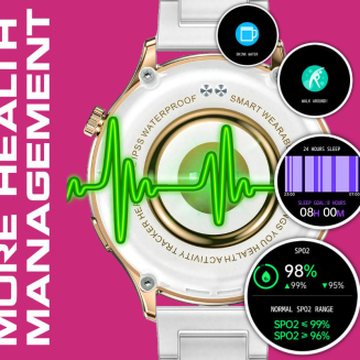 Smartwatch Damski Rubicon RNCF02-2 Złoty + Pasek Różowy - 12