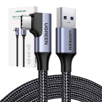 Kabel UGREEN US385 USB-A-USB-C 1m kątowy (czarny)