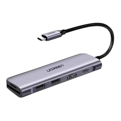 Hub UGREEN Revodok CM195 6w1 USB-C HDMI SD 100W (szary)