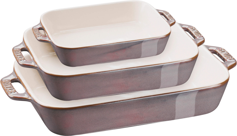 Zestaw 3 prostokątnych półmisków ceramicznych Staub - Antyczny szary