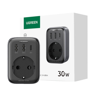 Ładowarka sieciowa z gniazdem AC, 2x USB, USB-C Ugreen CD314, 30W (czarna) - 2