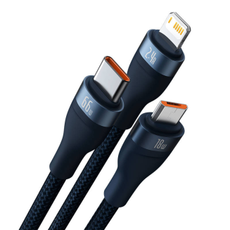 Kabel USB 3w1 Baseus Flash Series, USB-C + micro USB + Lightning, 66W, 1.2m (niebieski) - 3