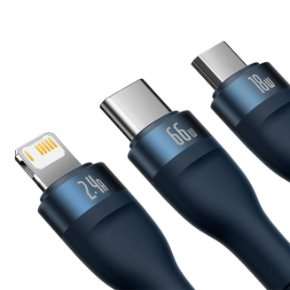 Kabel USB 3w1 Baseus Flash Series, USB-C + micro USB + Lightning, 66W, 1.2m (niebieski) - 4