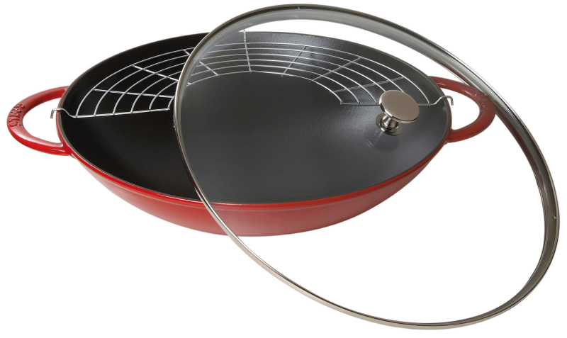 Wok żeliwny z pokrywką Staub - Czerwony, 37 cm | JESIENNA PROMOCJA