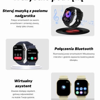 Smartwatch Damski GRAVITY GT15-12 Granatowy Pasek Silikonowy + Czarna Bransoleta - 15