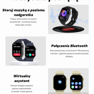 Smartwatch Damski GRAVITY GT15-12 Granatowy Pasek Silikonowy + Czarna Bransoleta - 15