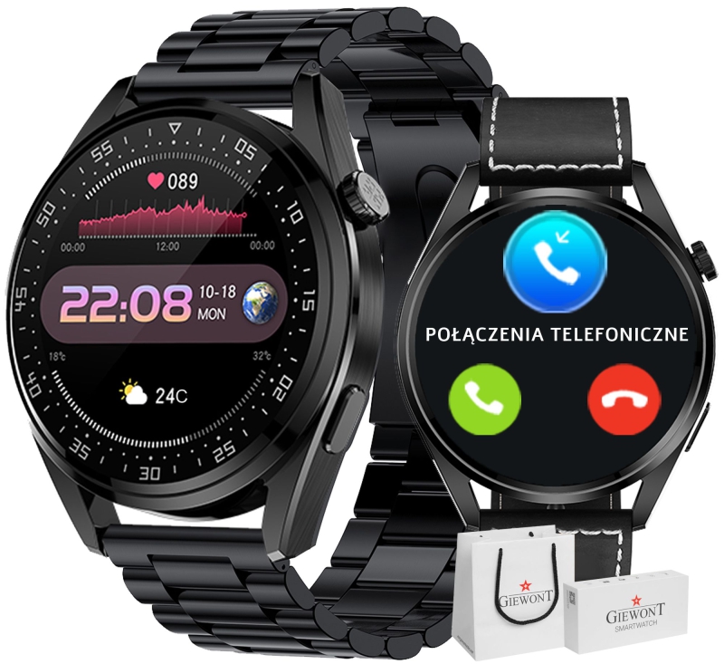 Smartwatch GIEWONT Vertex SmartCall GW450-2 Carbon/Carbon Leather