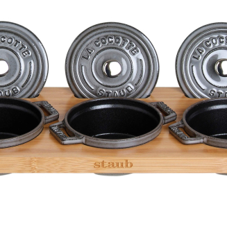 Stojak drewniany na 3 Mini Cocotte Staub - Brązowy - 2