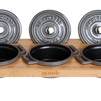 Stojak drewniany na 3 Mini Cocotte Staub - Brązowy - 2